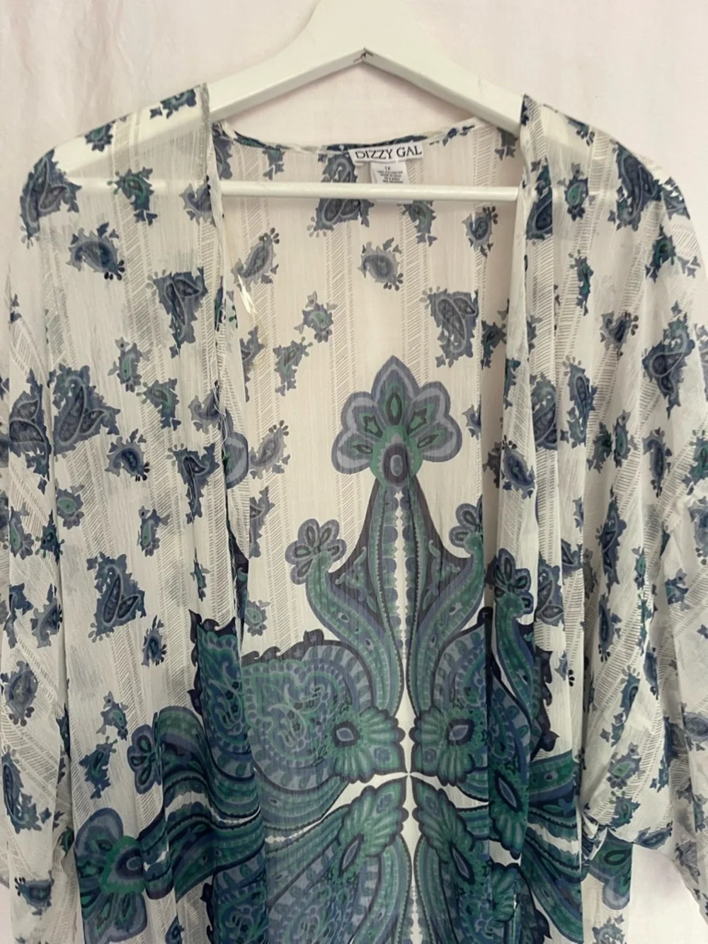 Dizzy Gal Sheer Paisley Kimono Boho Longline Duster Cardigan festival Size 1X